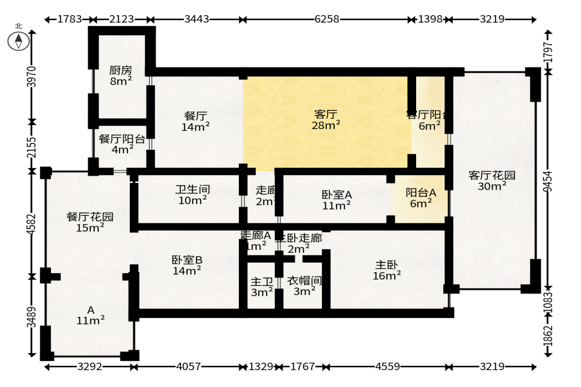 保利花园  3室2厅2卫   140.00万户型图
