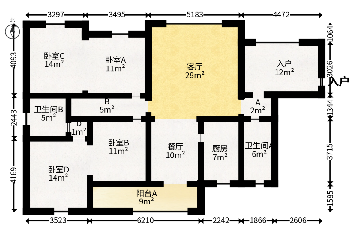 南郡明珠  4室2厅2卫   60.00万户型图