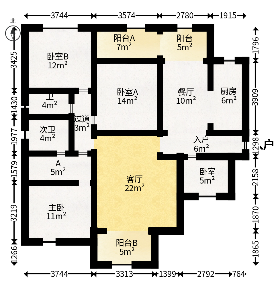 国泰九龙湾  4室2厅2卫   125.00万户型图