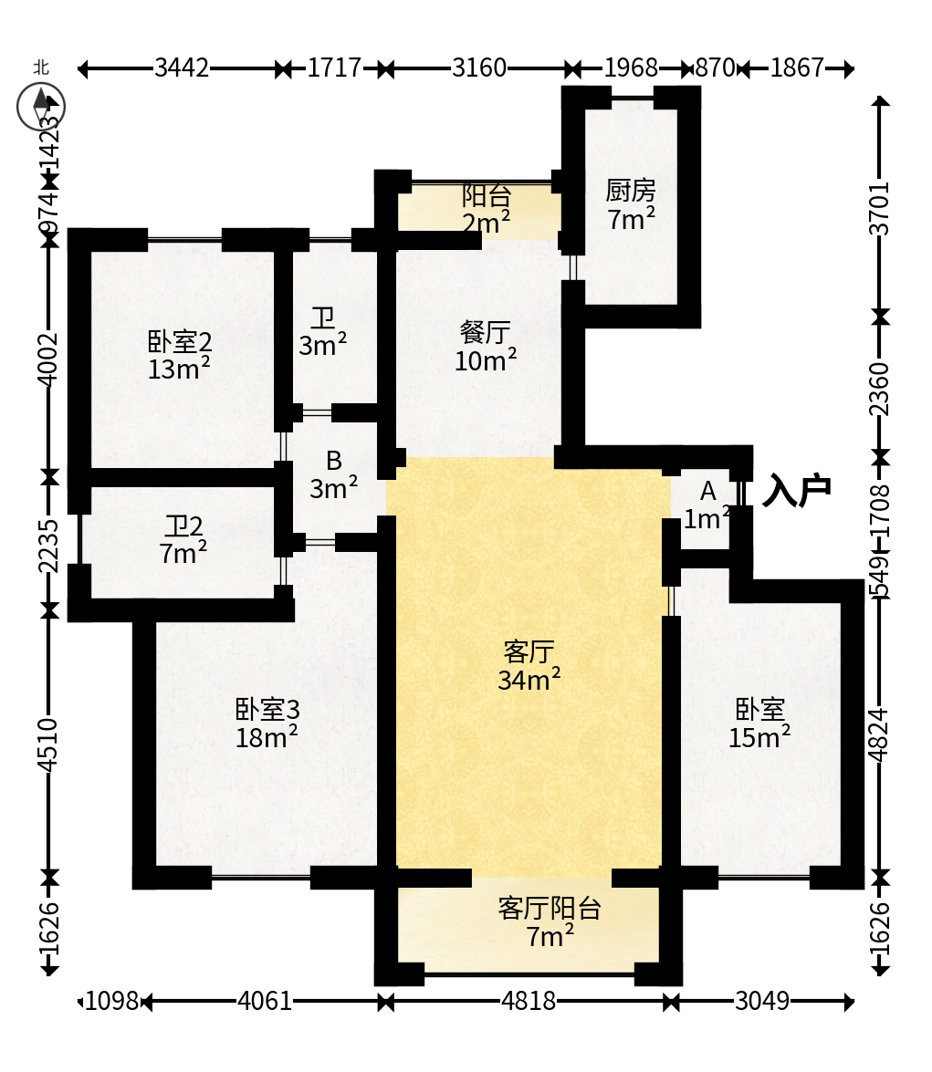 湘诚嘉园  3室2厅1卫   132.00万户型图