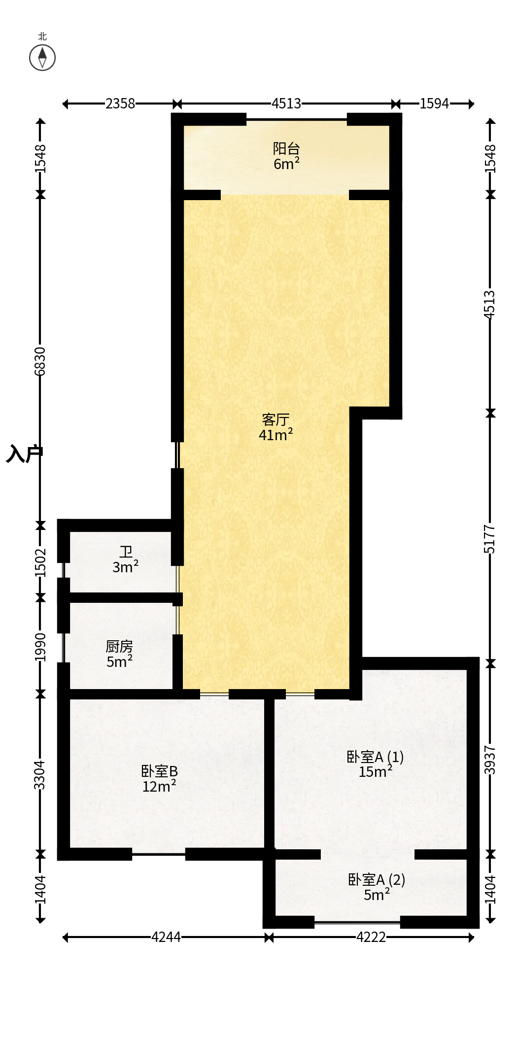 格林星城  3室2厅1卫   95.00万户型图