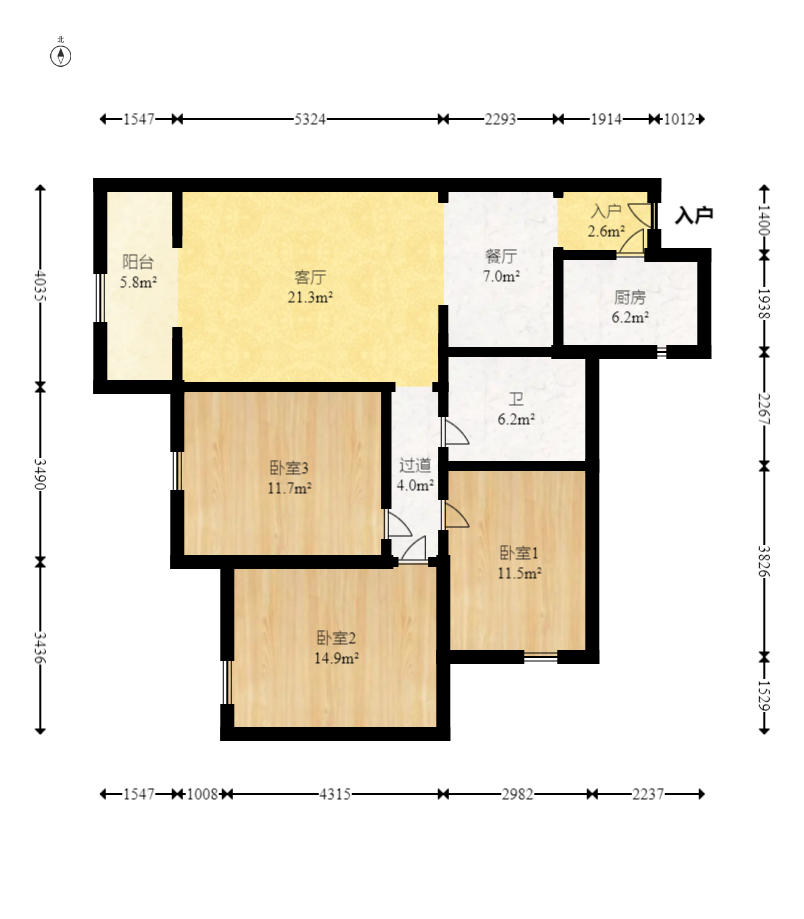 江河双水湾  3室12厅1卫   85.00万户型图