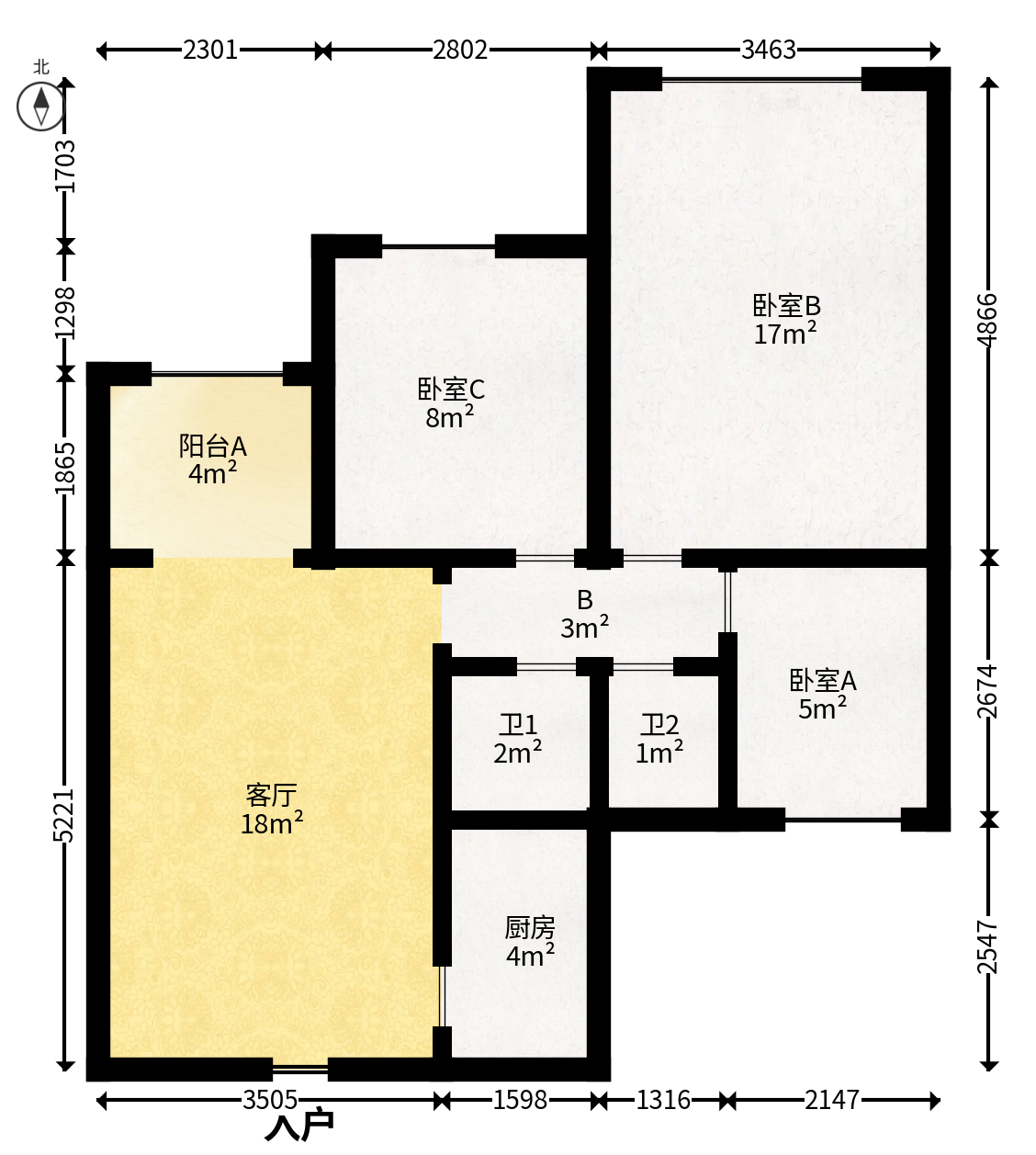 绿地之窗  3室1厅2卫   65.00万户型图