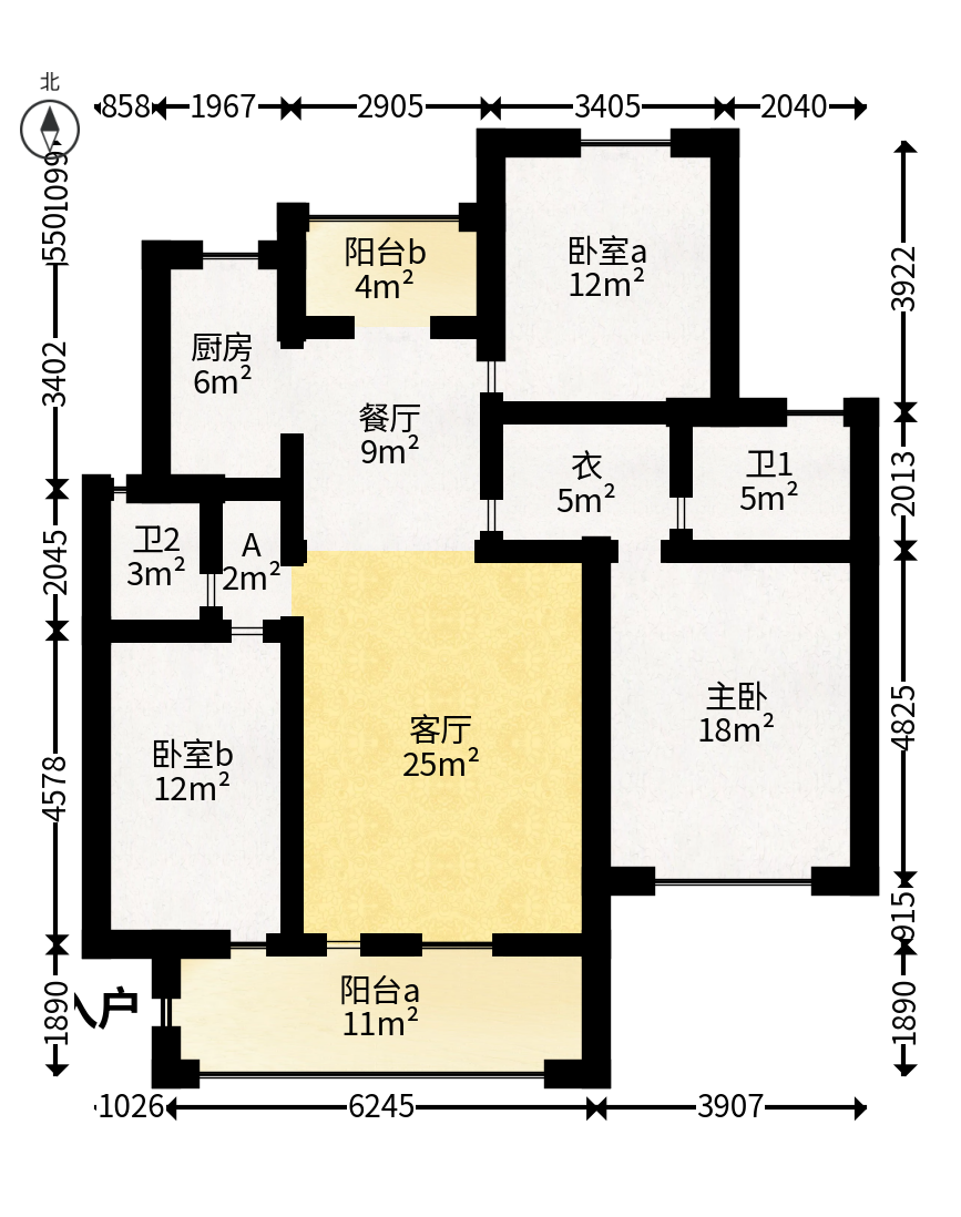 中新森林海  3室2厅2卫   65.00万户型图