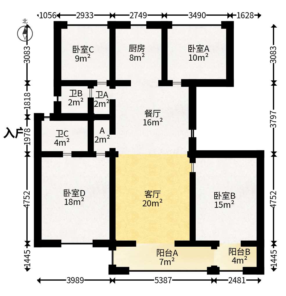远洋红星天铂一期  4室2厅2卫   130.00万户型图