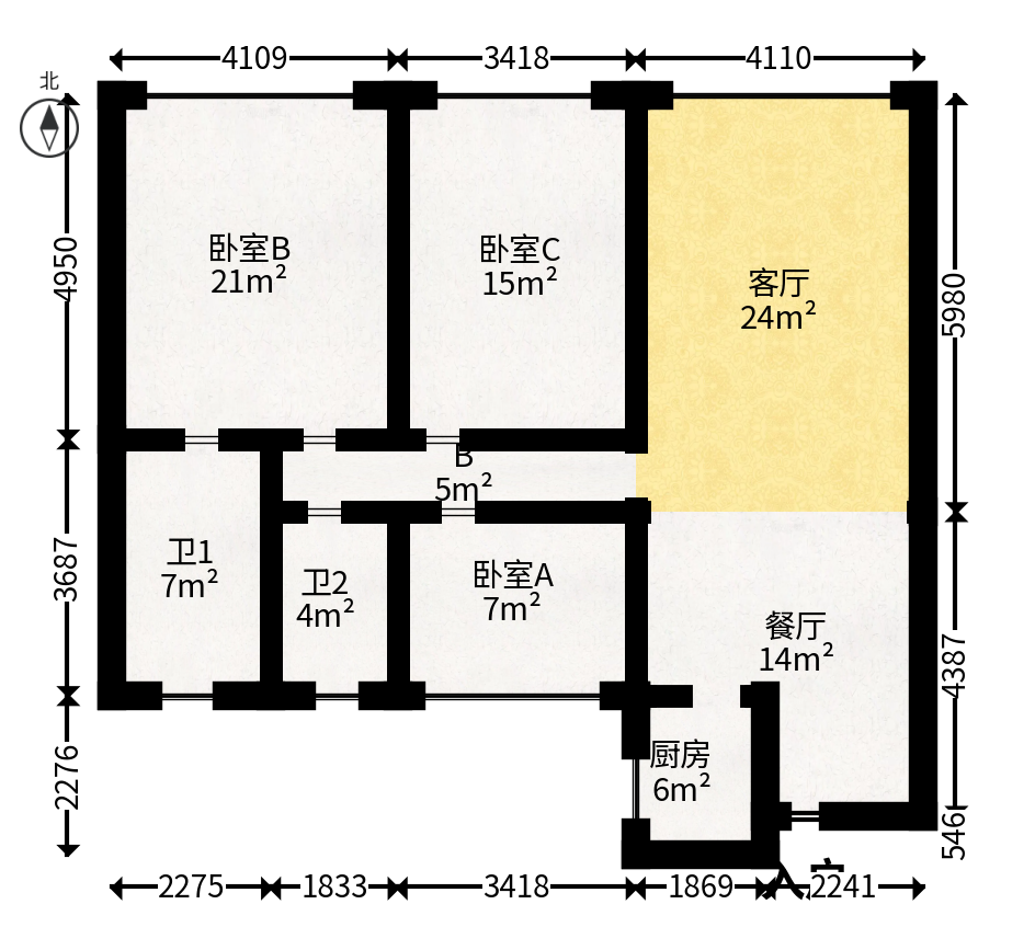 绿地之窗  3室2厅1卫   106.00万户型图