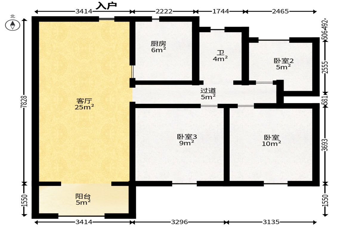 通号岭绣苑  3室2厅1卫   88.00万户型图