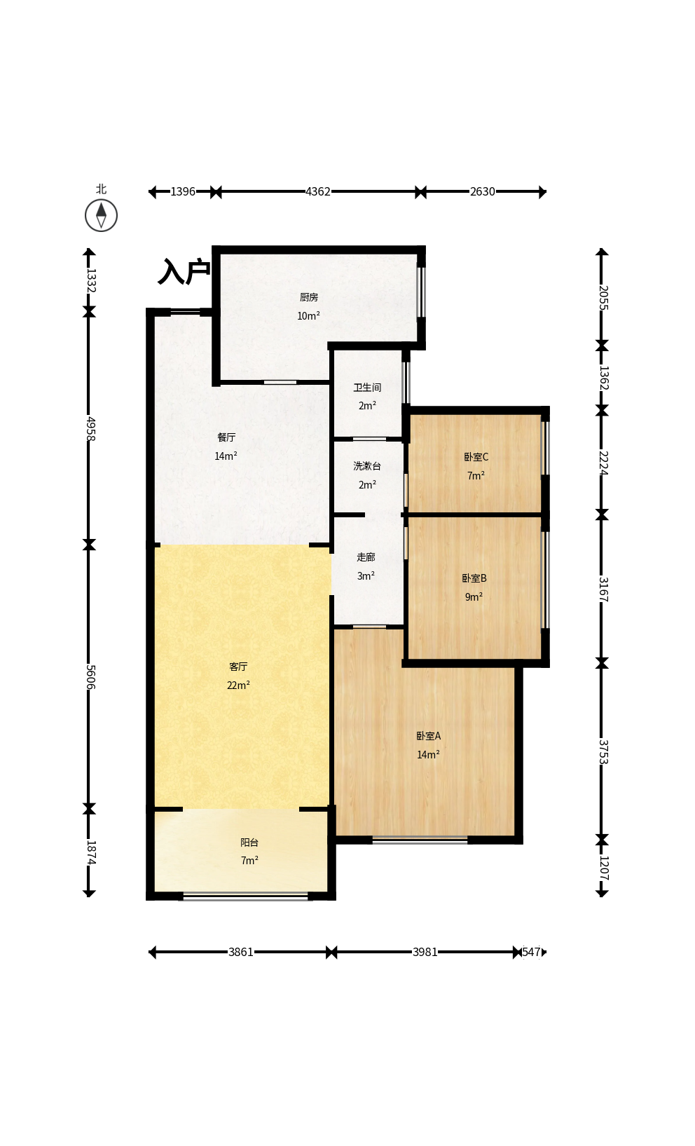鑫远悦城（鑫远悦时代）  3室2厅1卫    96.0万户型图