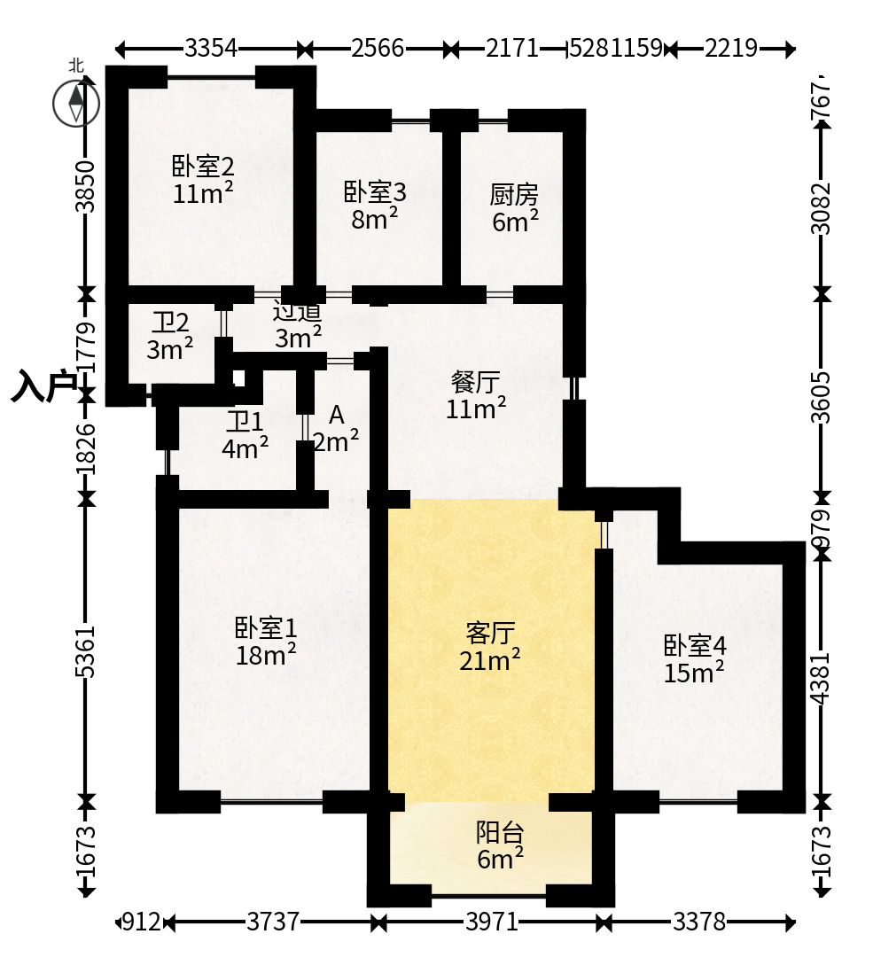 卓越江岸  4室2厅2卫   208.00万户型图