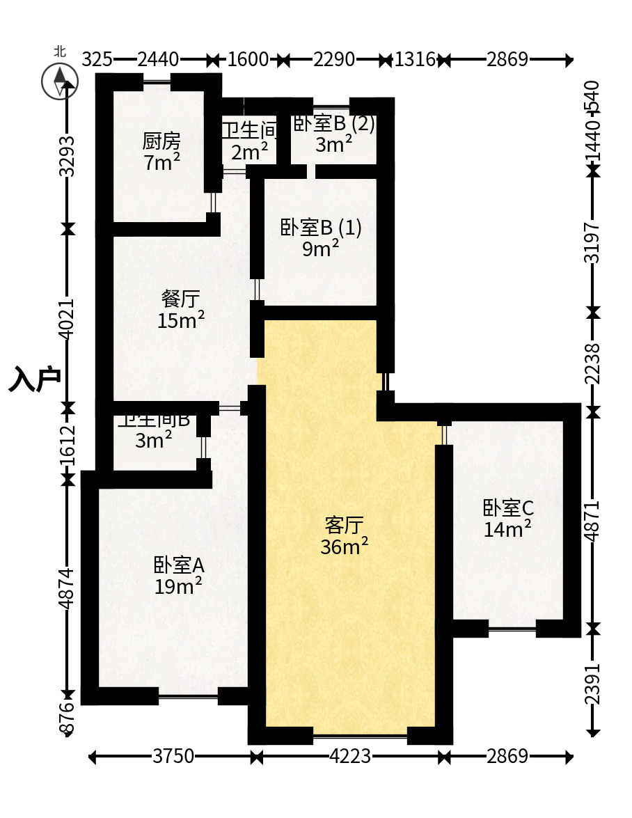 阳明山庄  3室2厅2卫   62.00万户型图