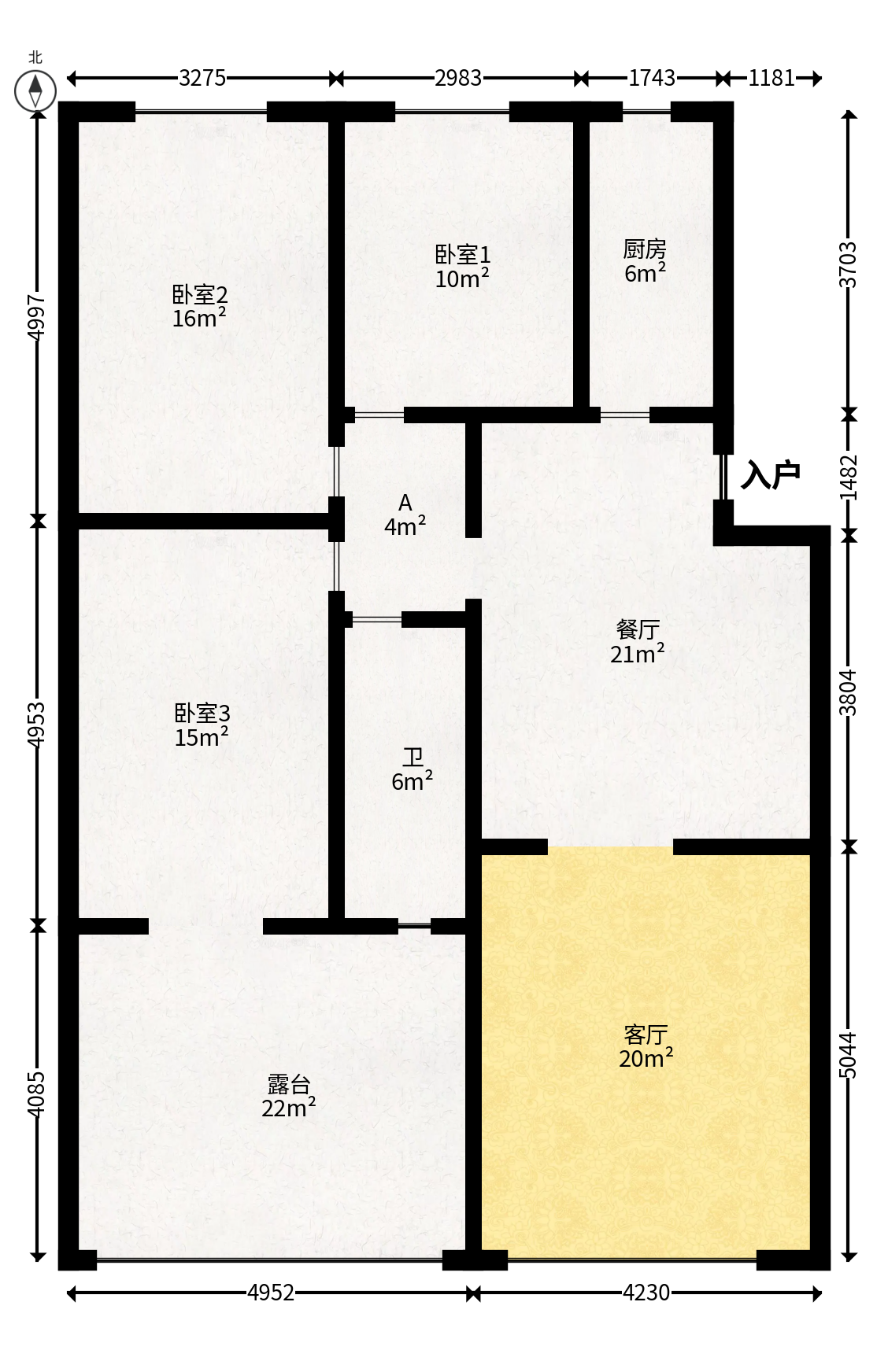 桔园小区1-8片  3室2厅2卫   80.00万户型图