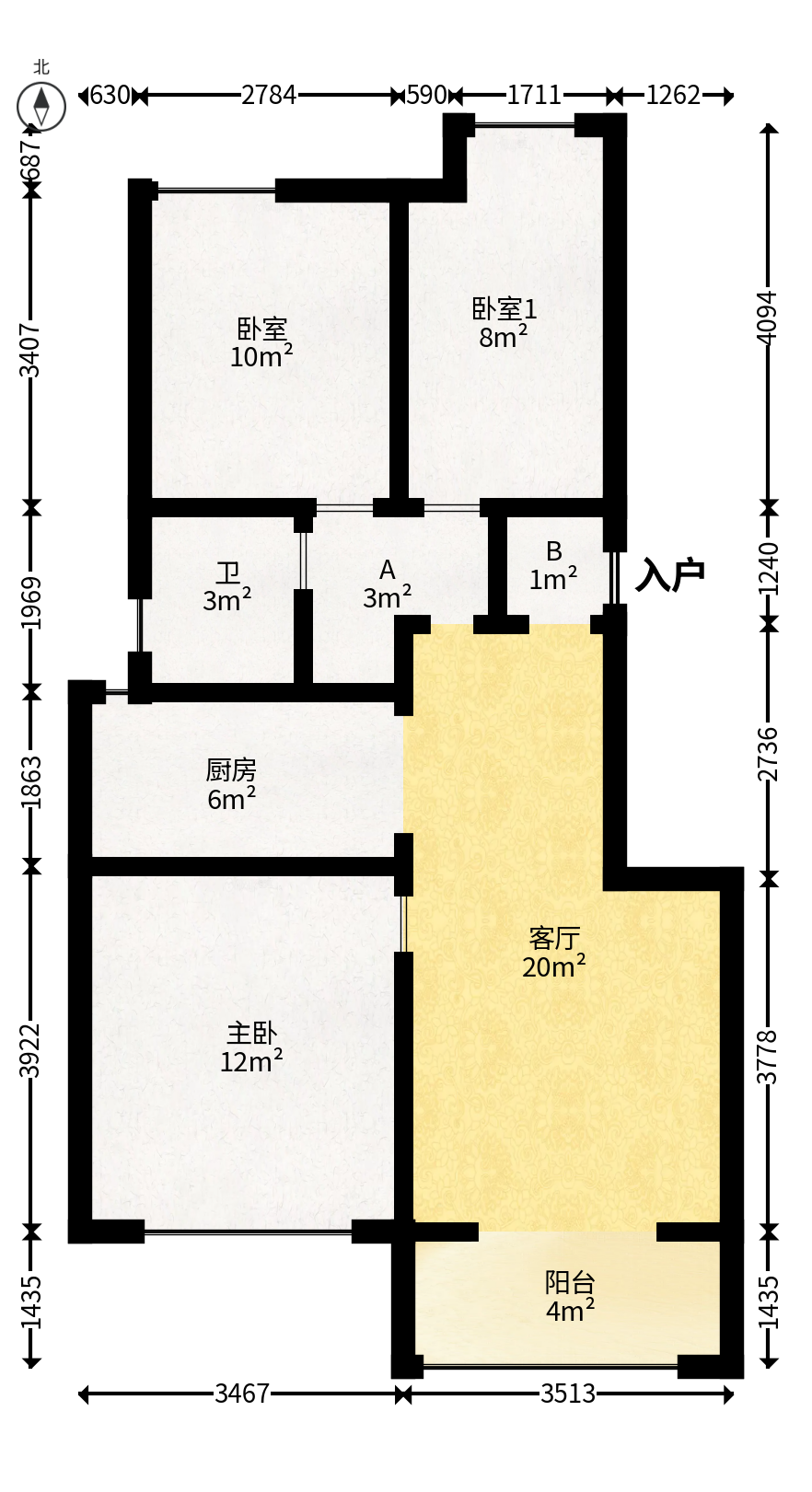 保利金香槟  3室2厅1卫   90.00万户型图