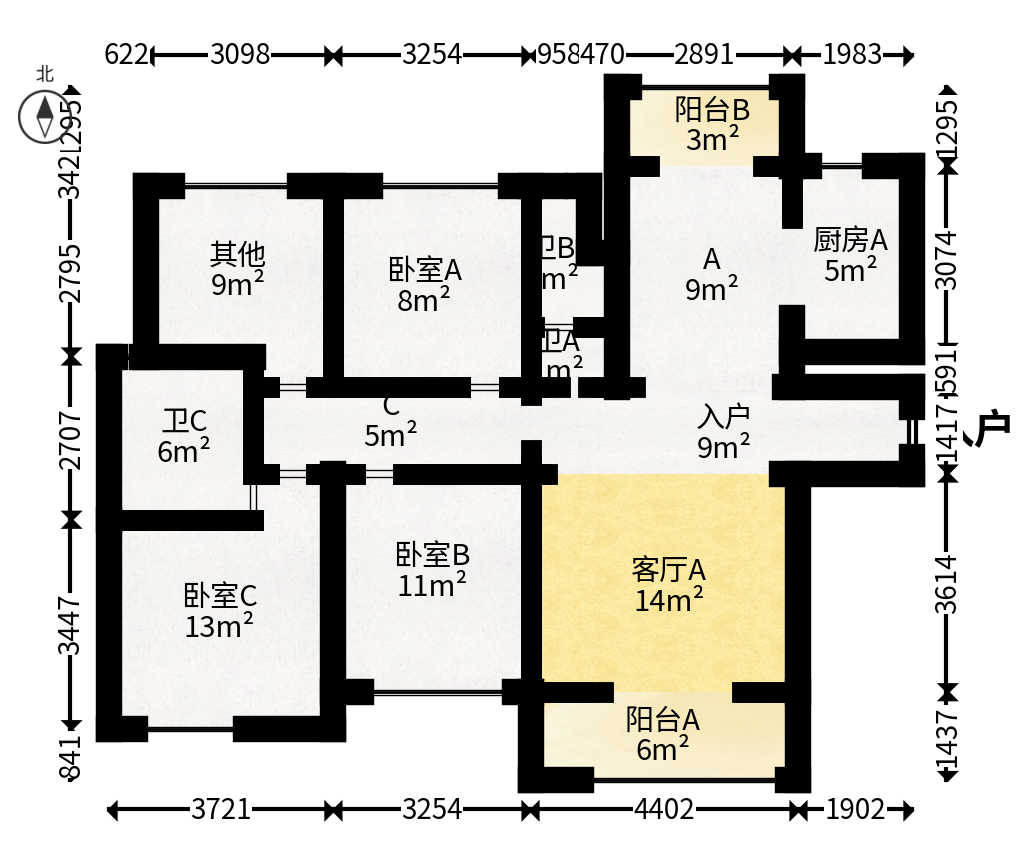 中建嘉和城凤凰台（中建瑞兴家园）  4室2厅2卫   122.00万户型图