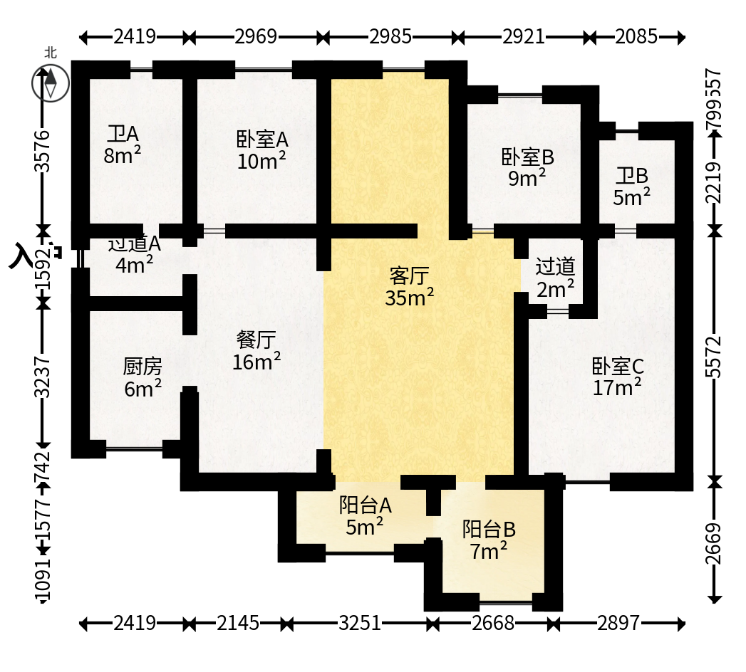 保利城（中航城国际社区、郡原美村）  4室2厅2卫   172.00万户型图