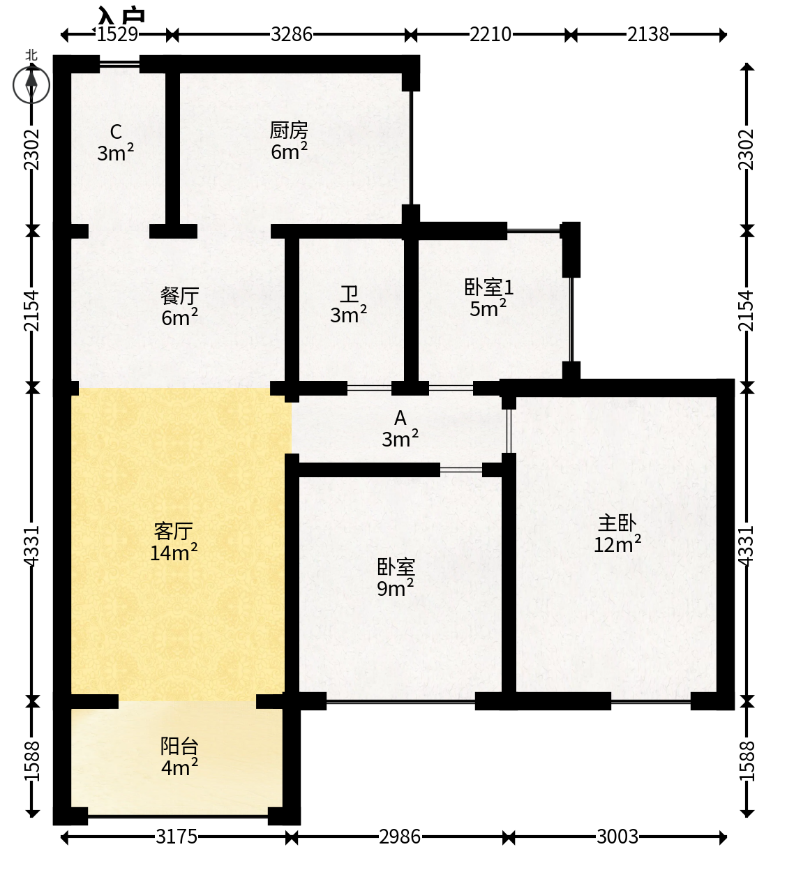 保利香槟国际  3室2厅1卫   88.00万户型图