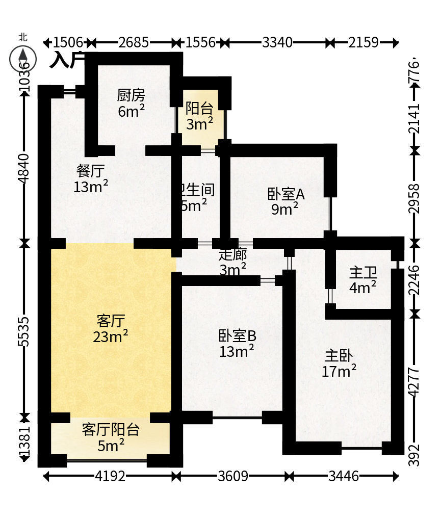 北辰中央公园E区  3室2厅2卫   155.00万户型图