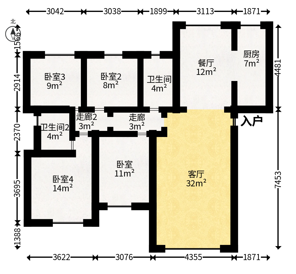 旭辉汇樾城  4室2厅2卫   98.00万户型图