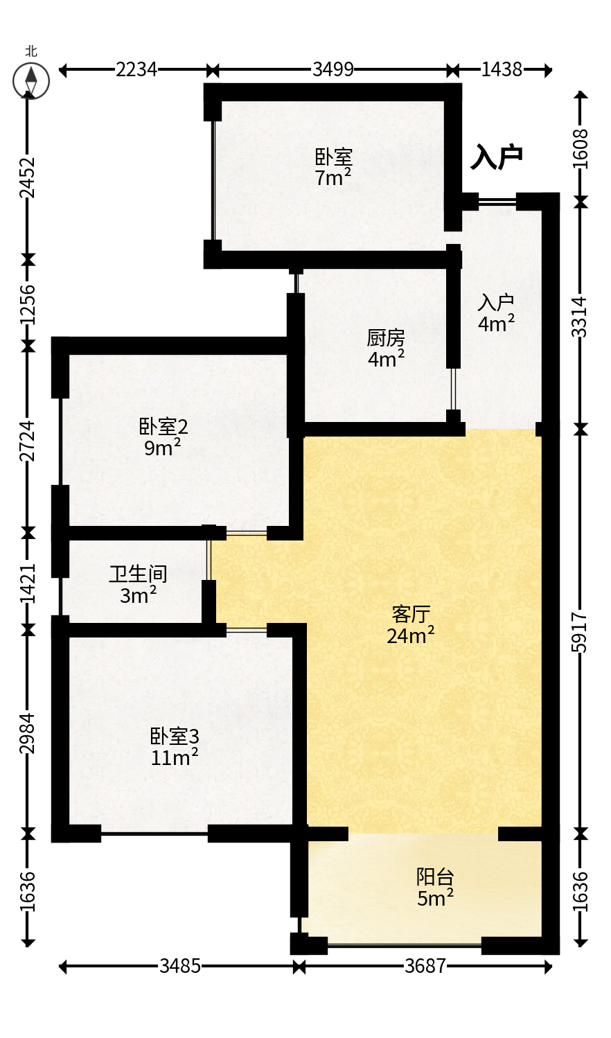 紫华郡  3室2厅1卫   41.80万户型图