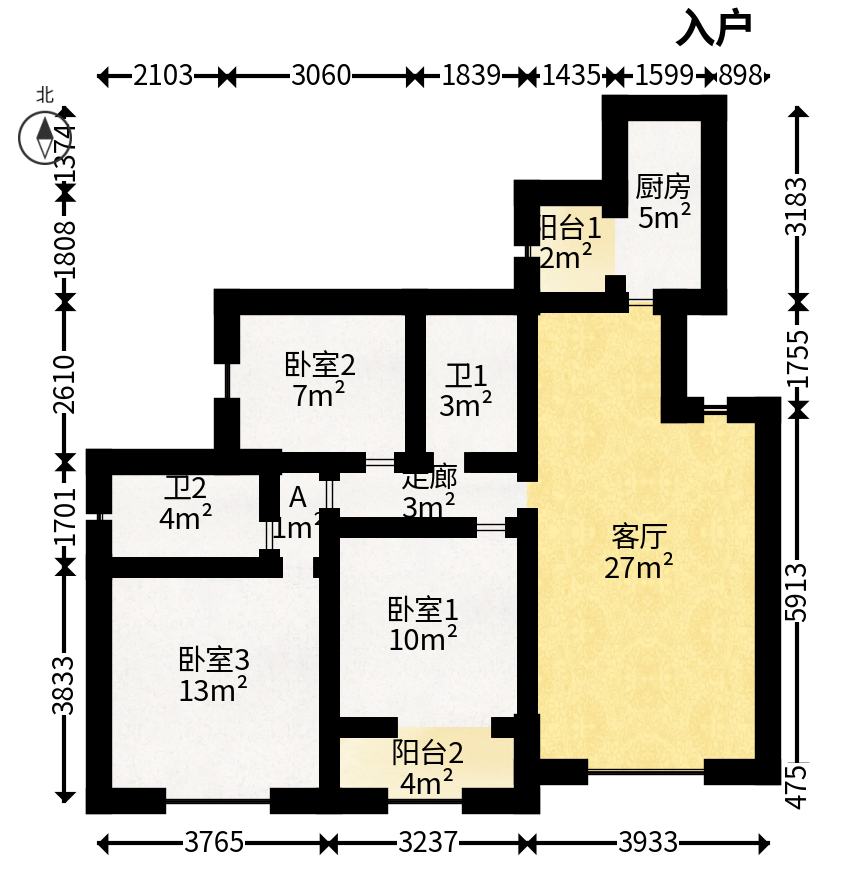 红星国际公馆  3室2厅2卫   99.50万户型图