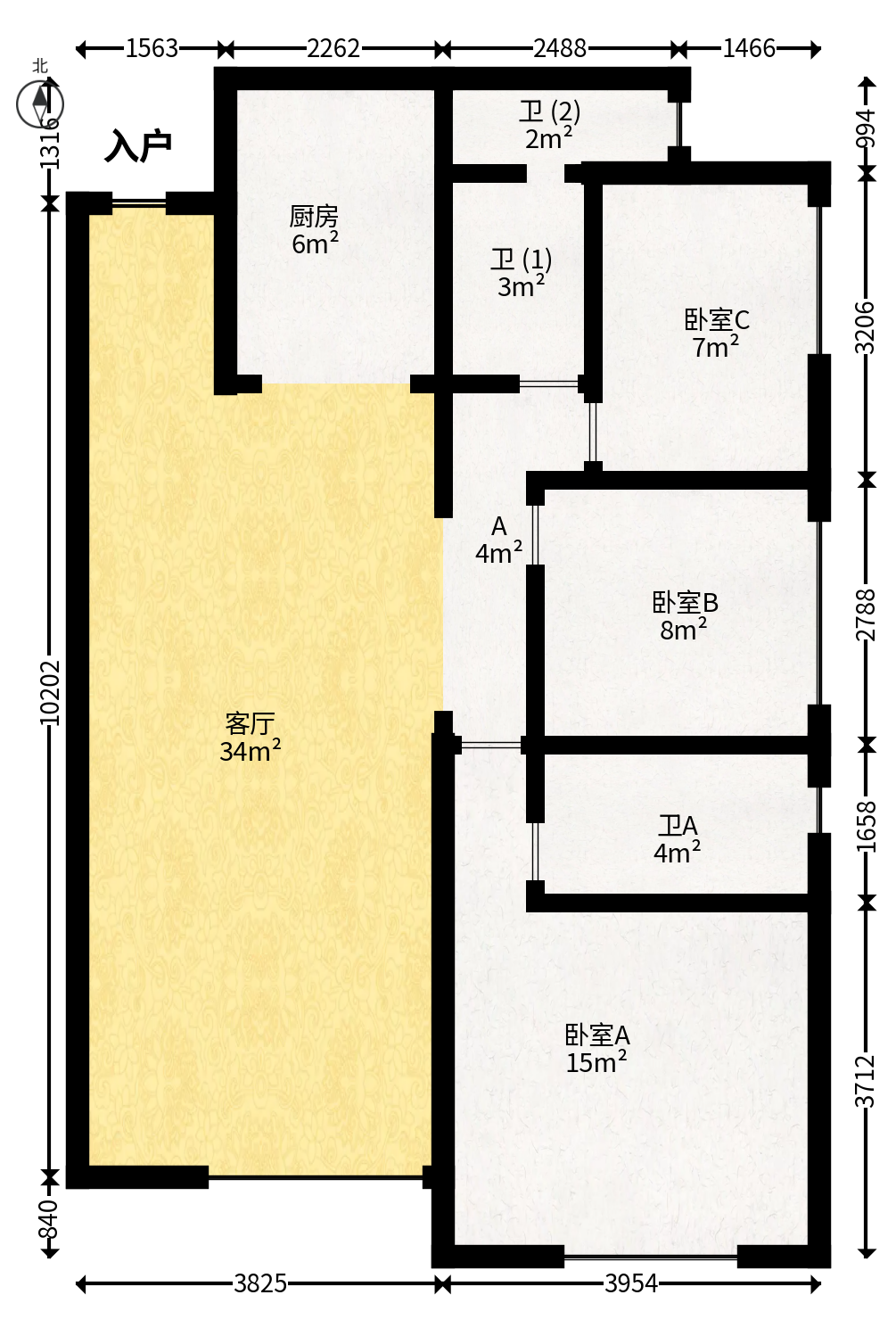 凯特梅溪紫郡  3室2厅1卫   93.00万户型图