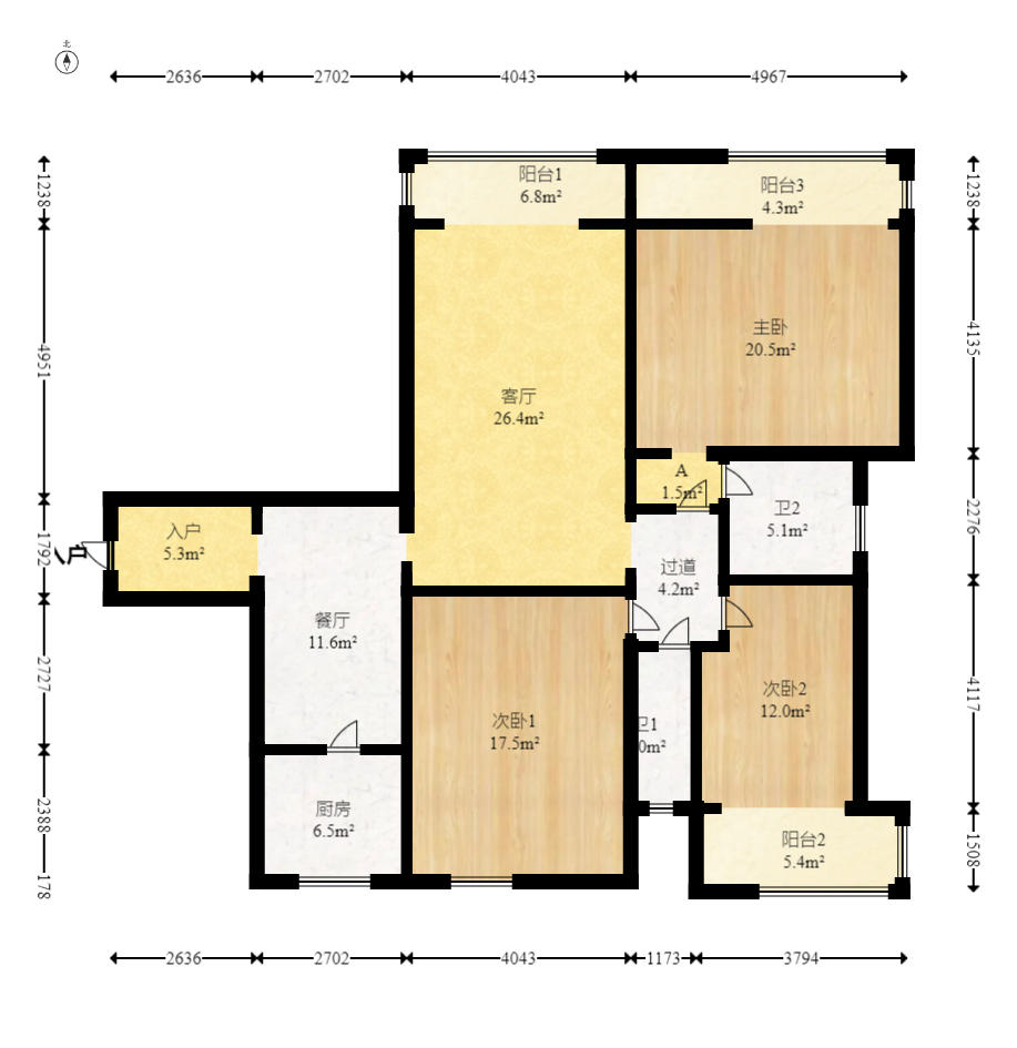 北辰三角洲D3区  4室2厅1卫   215.00万户型图