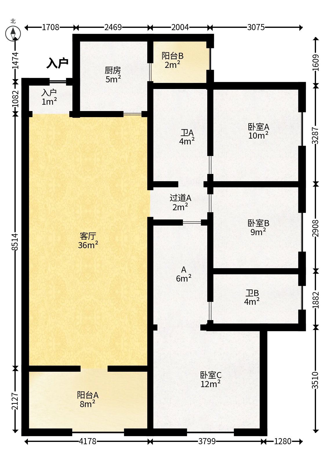 奥园誉景华府  3室2厅2卫   90.00万户型图