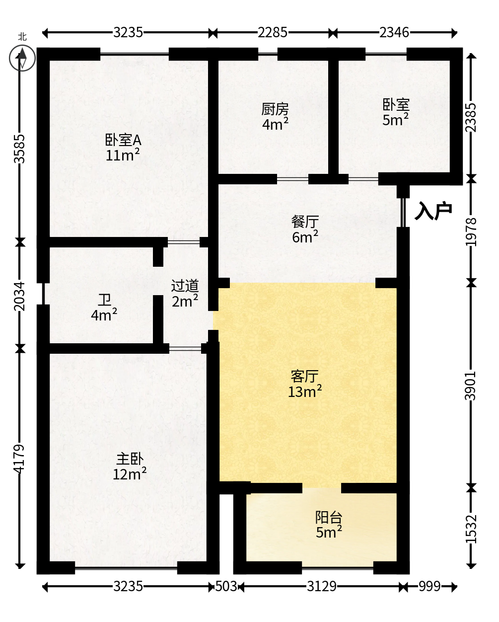 星湖湾二期高层  3室2厅1卫   59.80万户型图