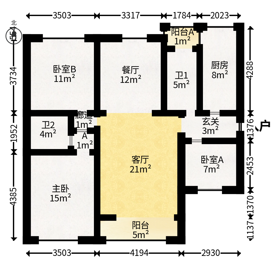 江山帝景雅典  3室2厅2卫   107.00万户型图