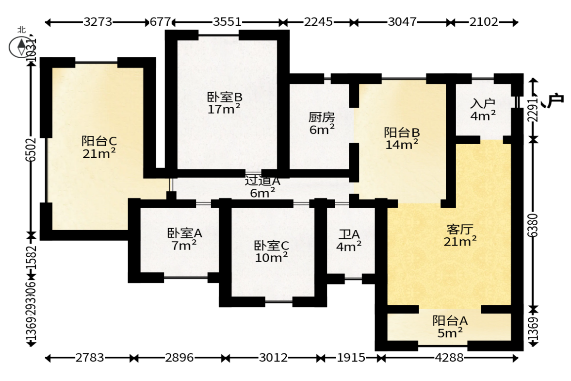 碧桂园南城首府（东宸林海）  3室2厅1卫   95.00万户型图