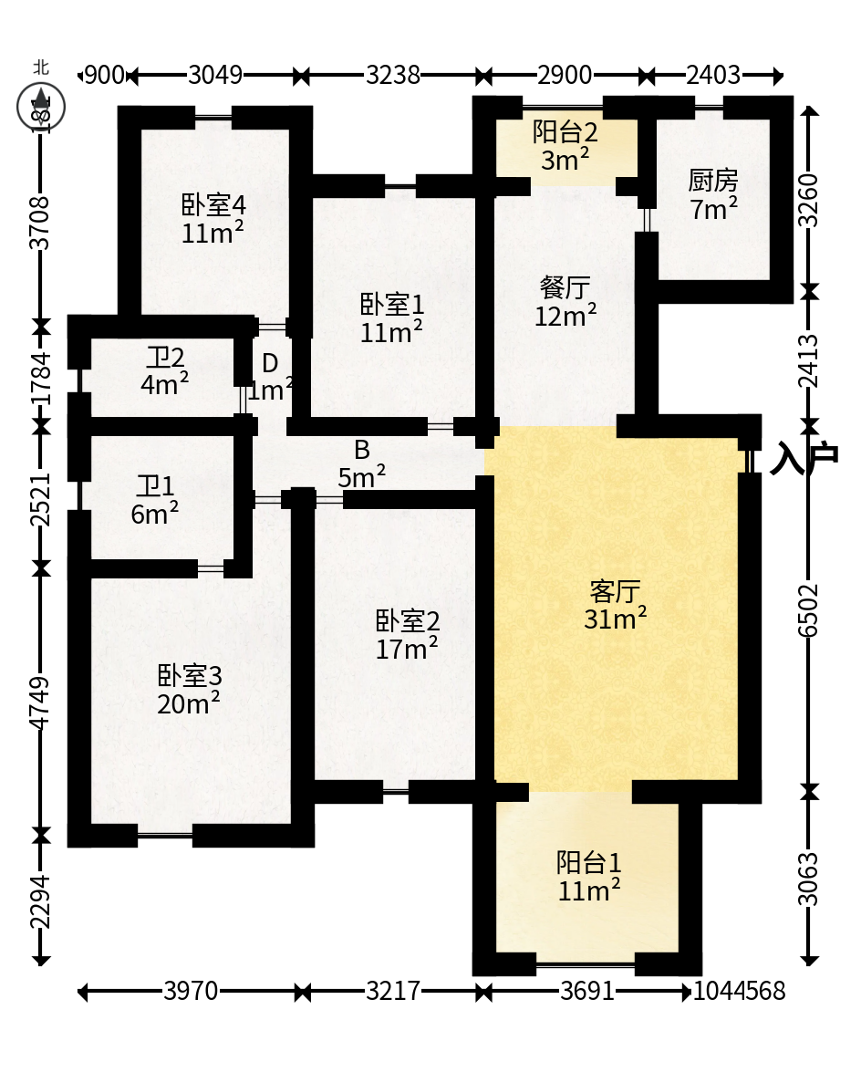 嘉宇盛世华章  4室2厅2卫    168.0万户型图