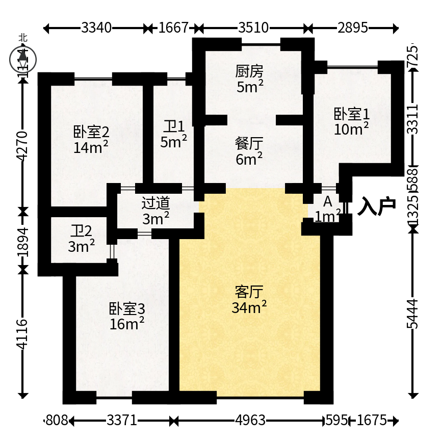 润和之悦（金泽园）  3室2厅2卫   88.00万户型图