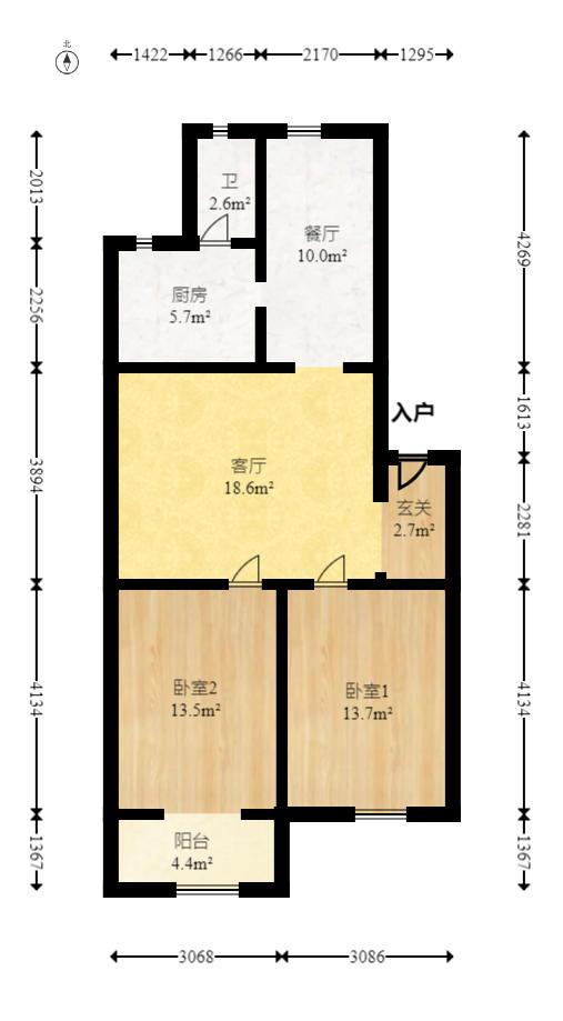 三湘小区  2室2厅1卫    44.5万户型图