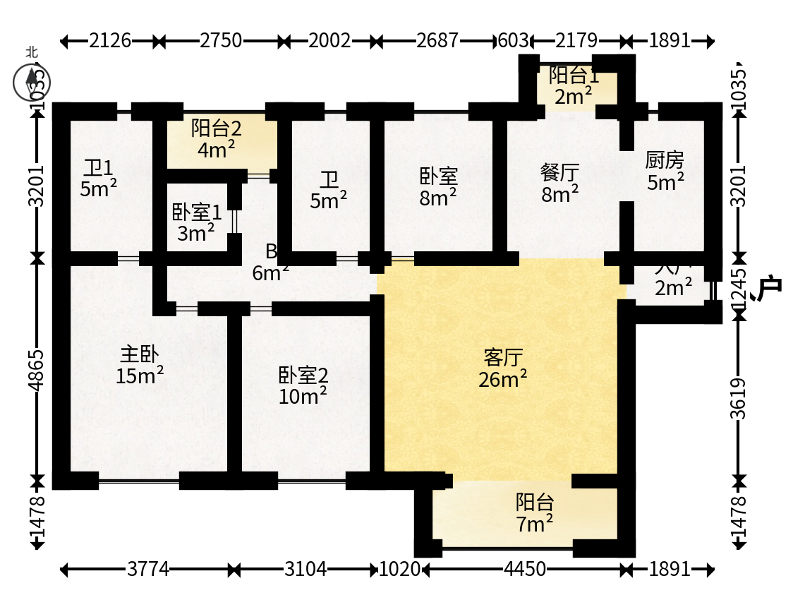 爱情公望府  4室2厅2卫   108.00万户型图