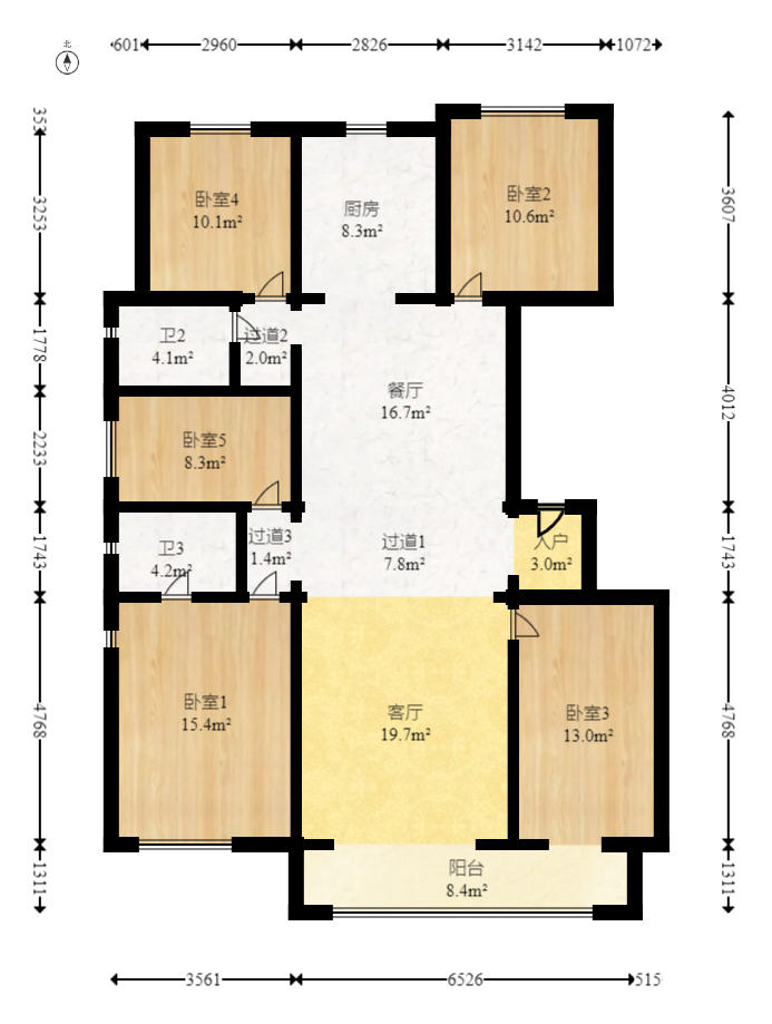 大汉汉园  5室2厅2卫   114.50万户型图