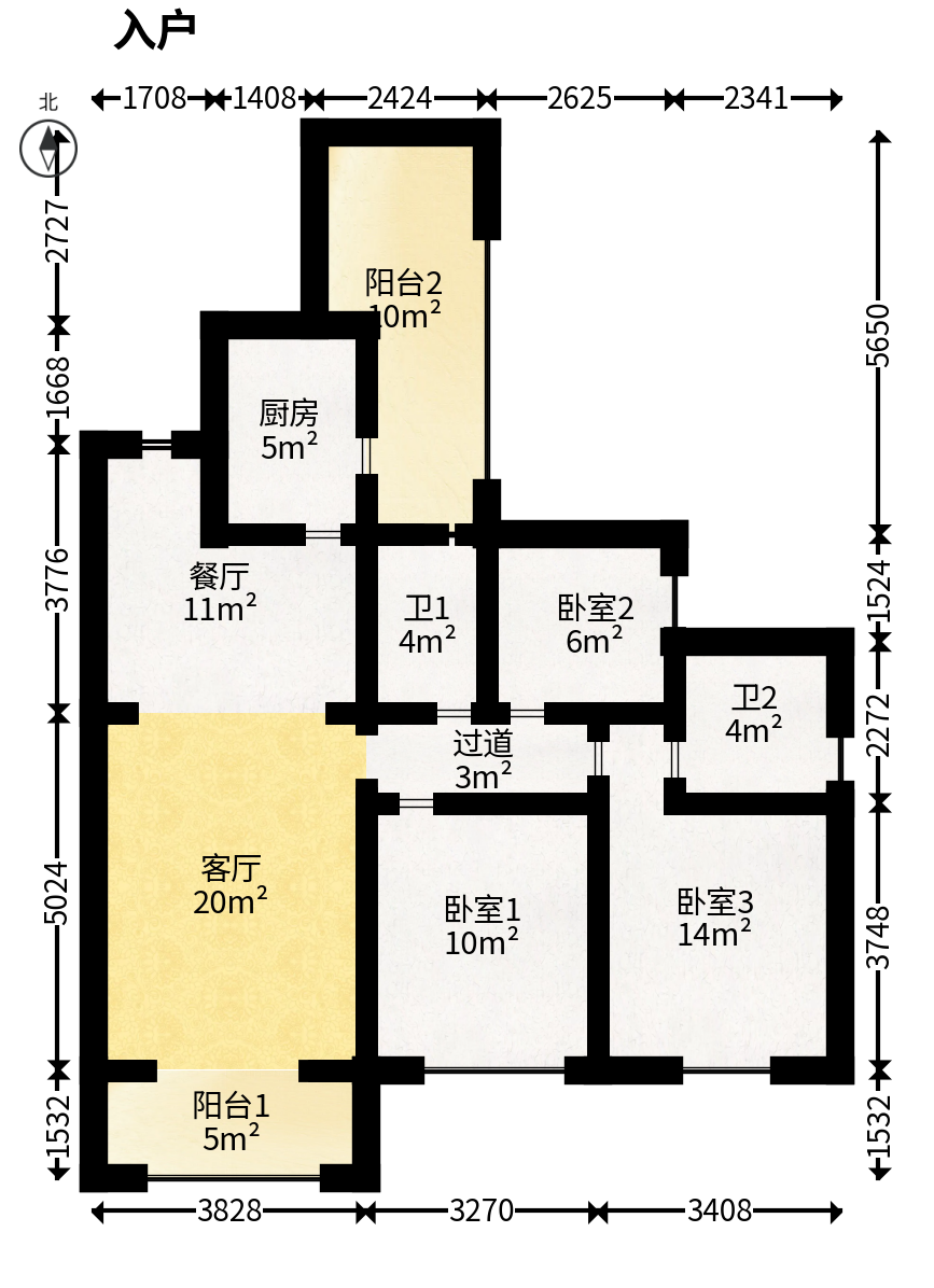 勤诚达境界城  3室2厅2卫    88.0万户型图