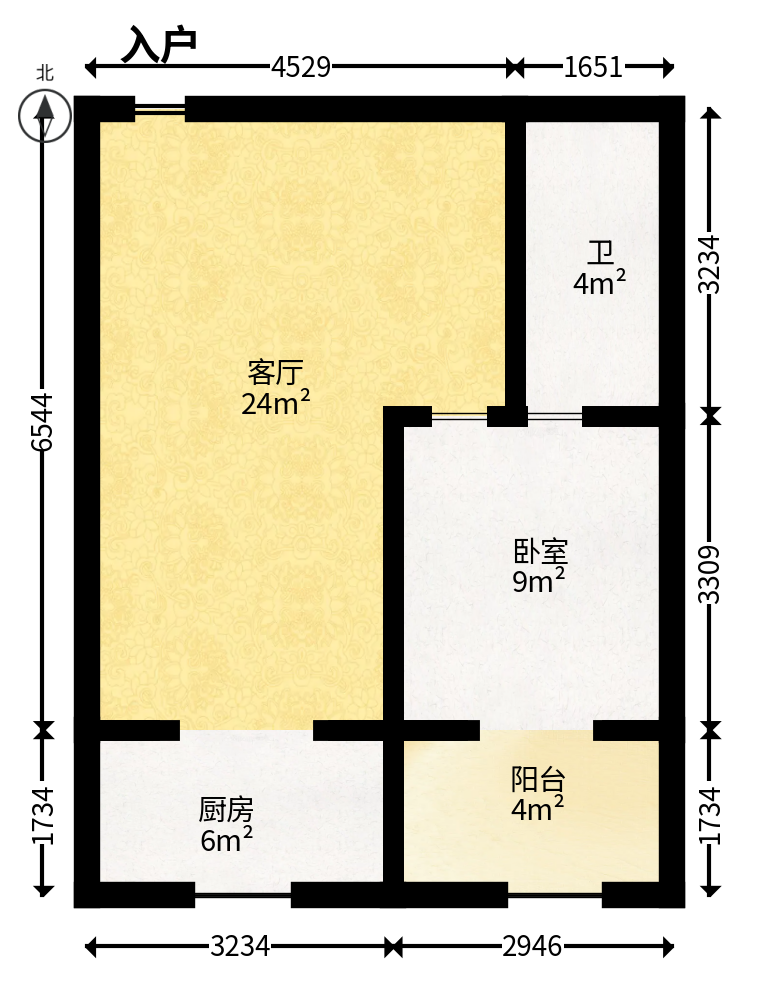 观湖公寓  1室1厅1卫   50.00万户型图