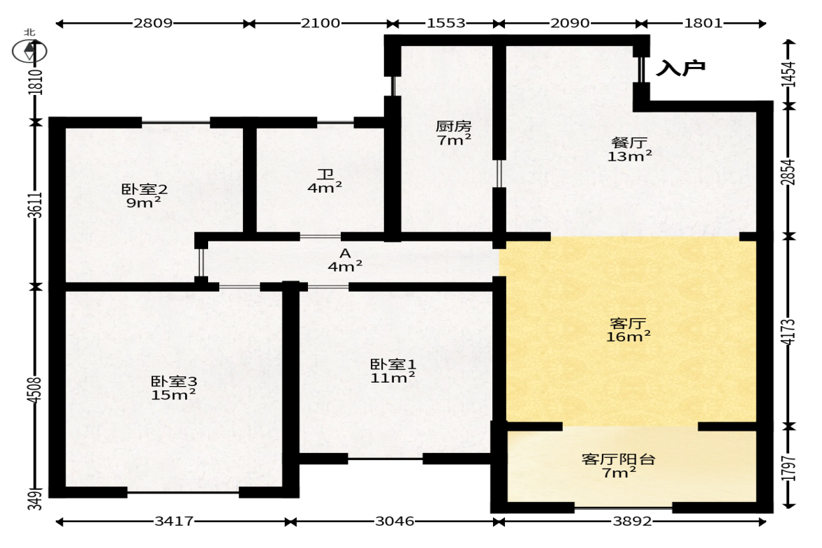 奥林匹克花园贡院一期  3室2厅1卫   88.80万户型图