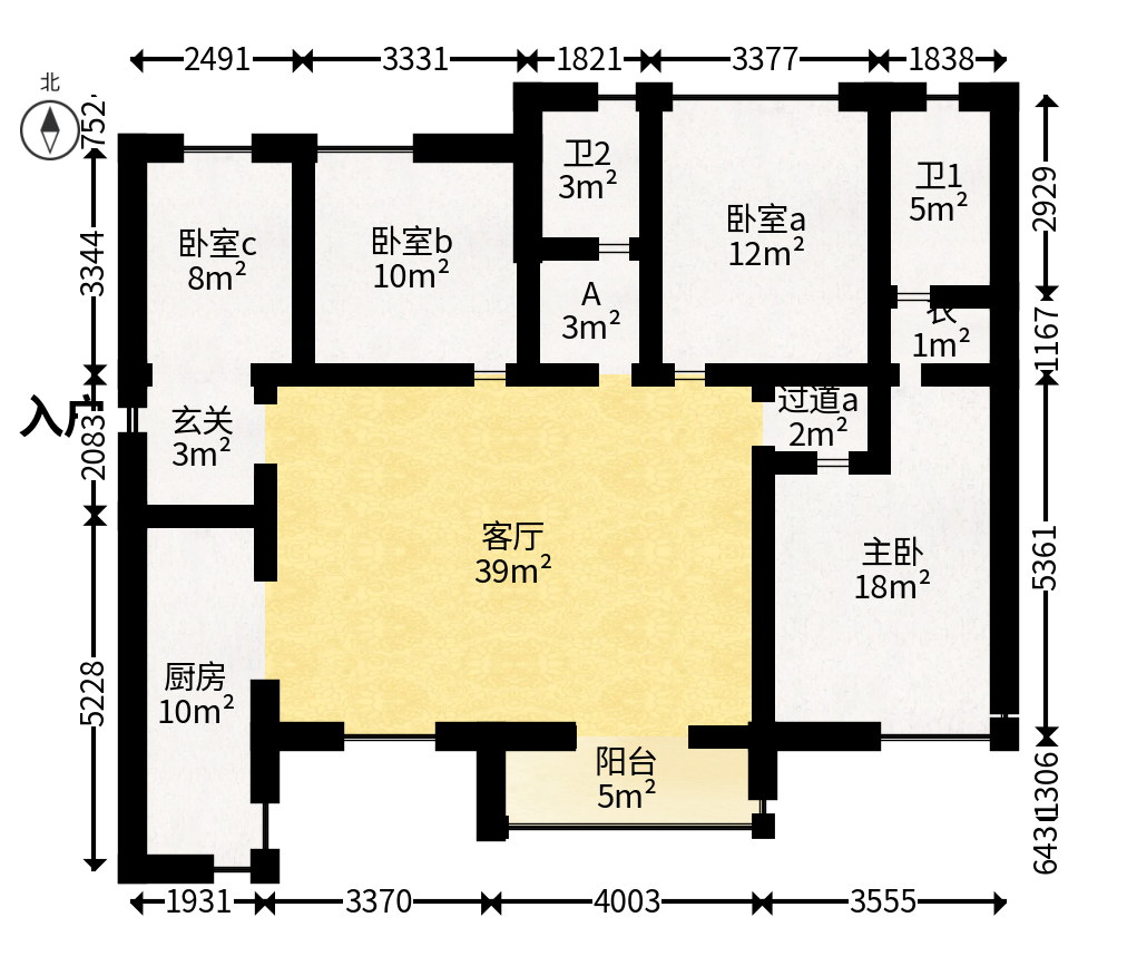 润和紫郡一期  4室2厅2卫   90.00万户型图