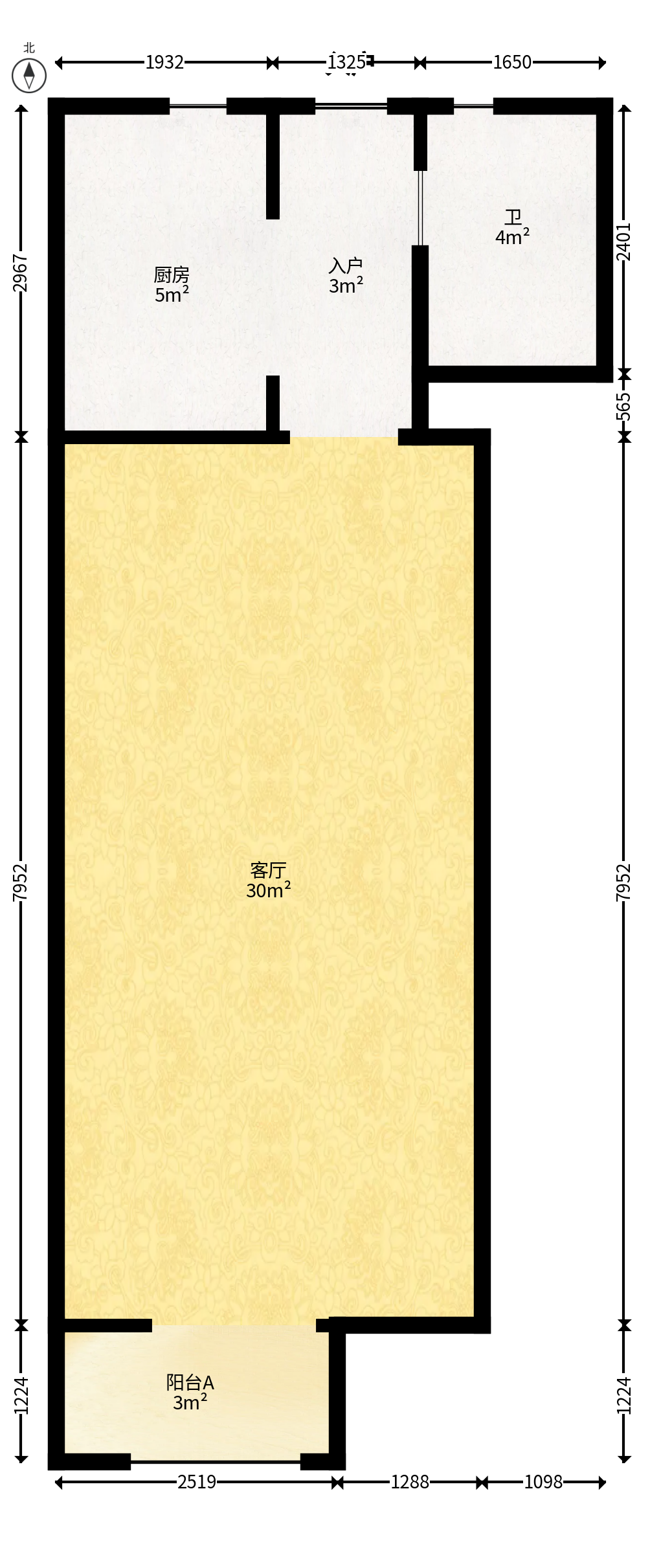保利城（中航城国际社区、郡原美村）  3室2厅2卫   79.80万户型图