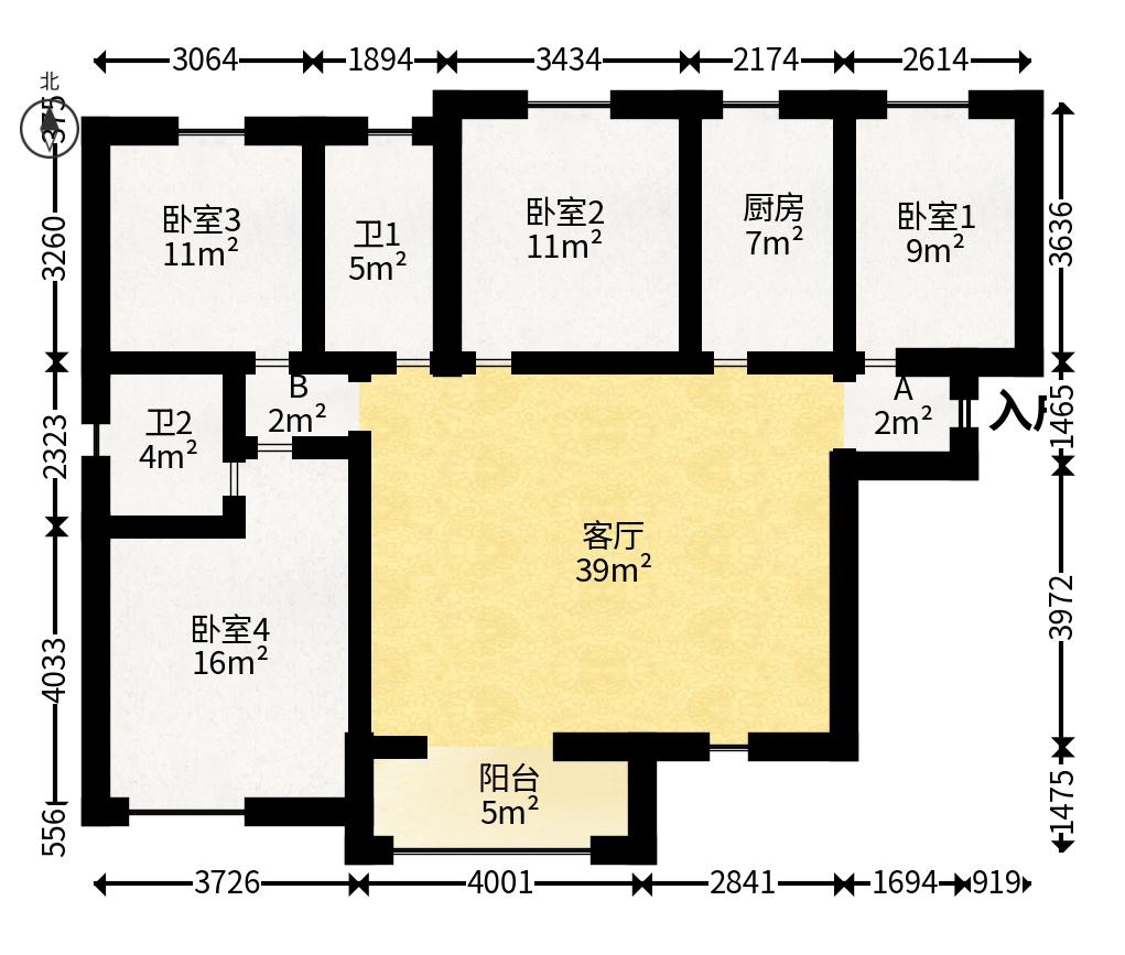 润和之悦（金泽园）  4室2厅2卫   90.00万户型图
