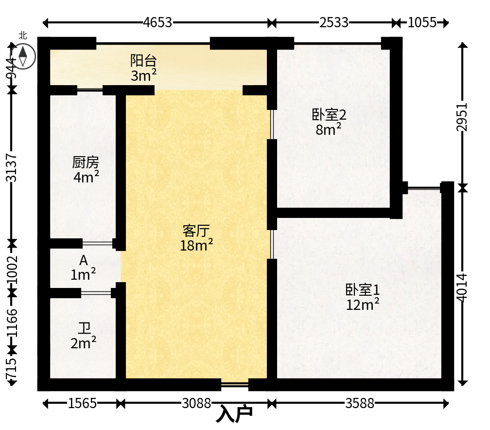 博林云栖  2室2厅1卫   62.00万户型图