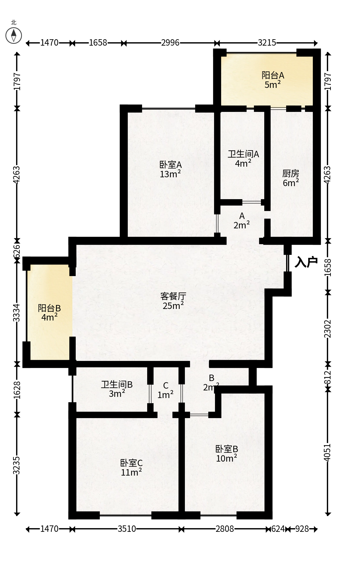 怡海星城  3室2厅1卫   65.00万户型图