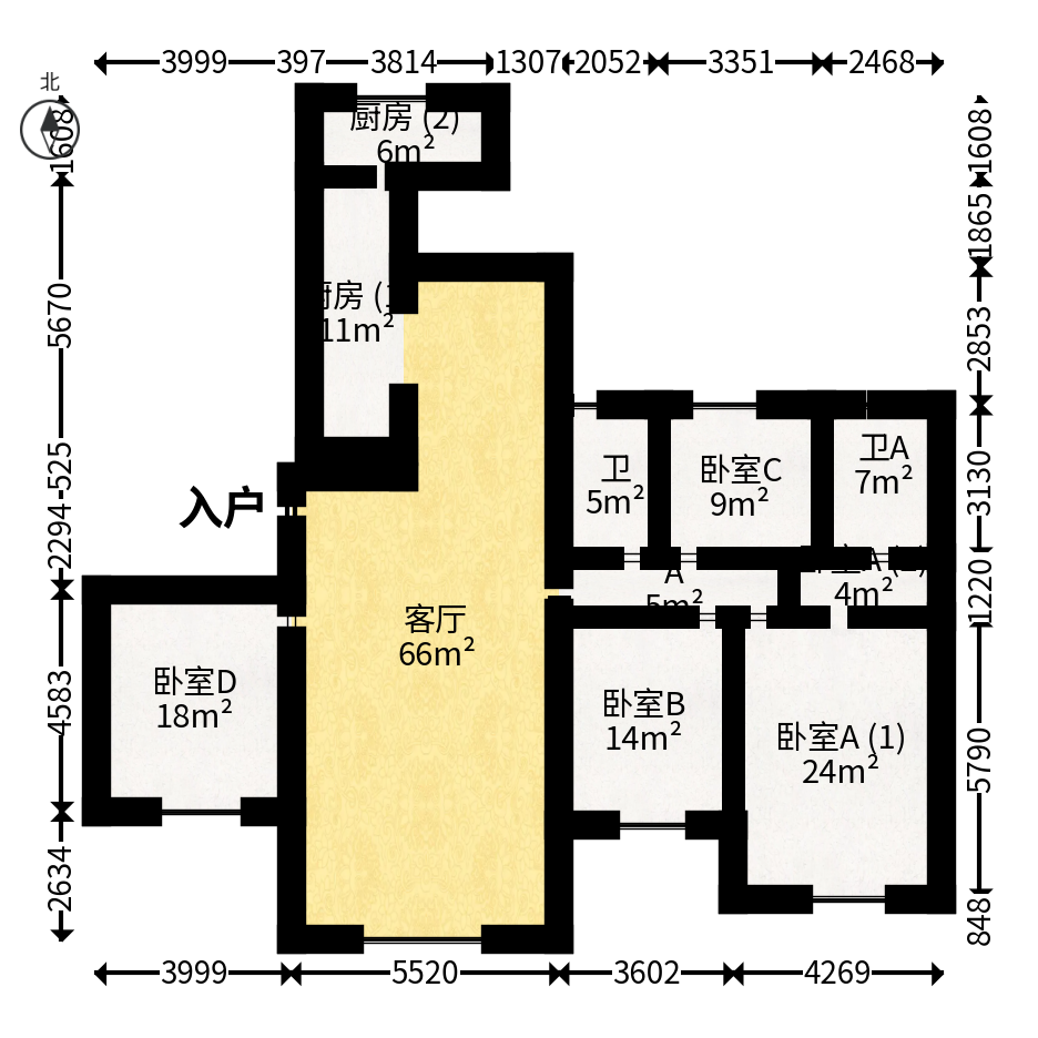 达美溪湖湾  4室2厅2卫   380.00万户型图