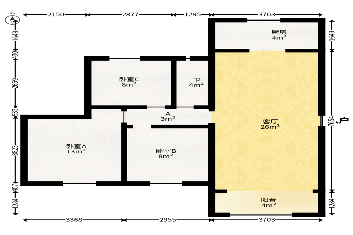 振业城三期  3室2厅1卫   120.00万户型图