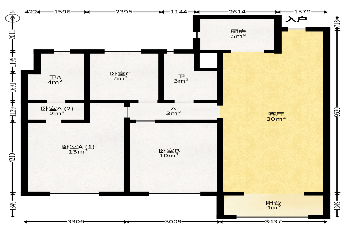 中海梅溪湖壹号  3室2厅2卫   170.00万户型图