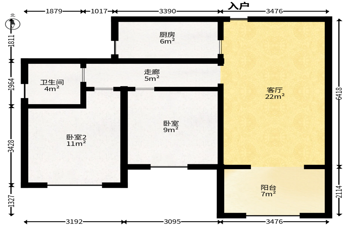 康桥长郡  2室2厅1卫   51.80万户型图