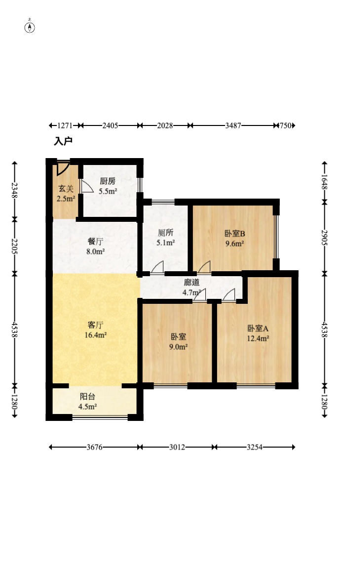 兰亭湾畔  3室2厅1卫   100.00万户型图