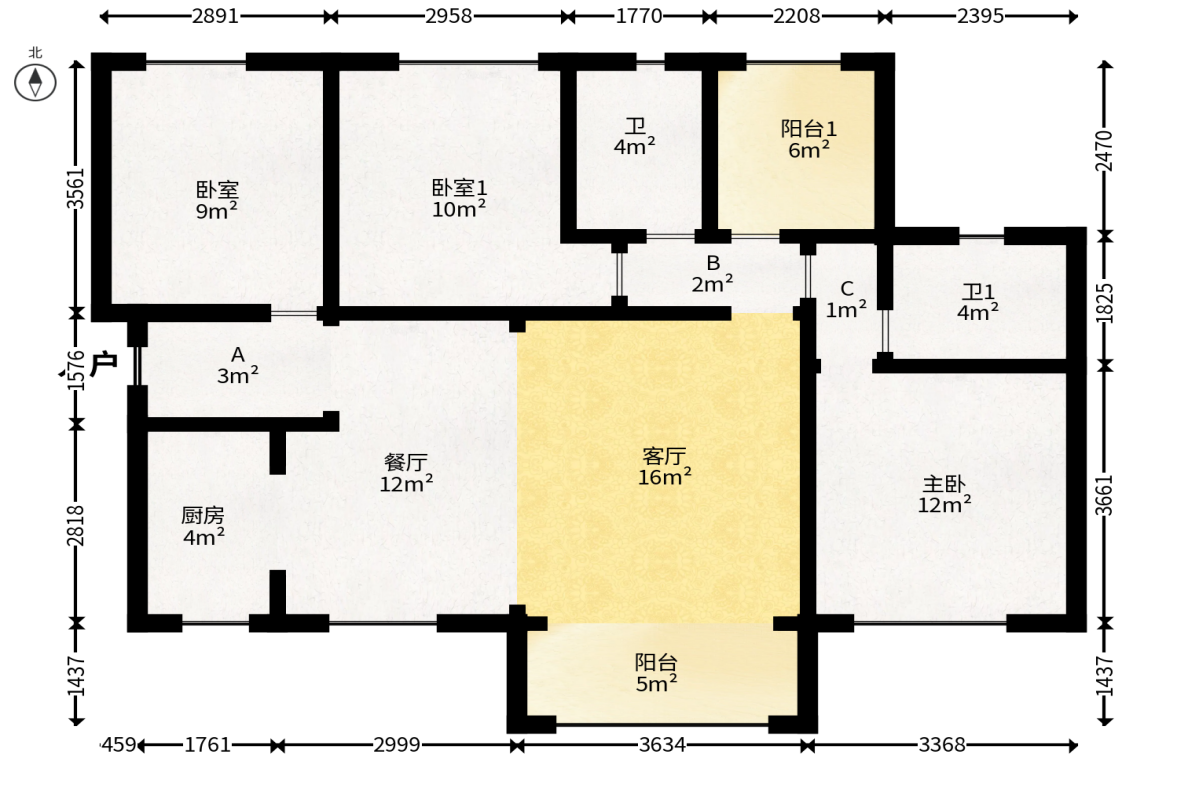 保利香槟国际  4室2厅2卫   91.00万户型图