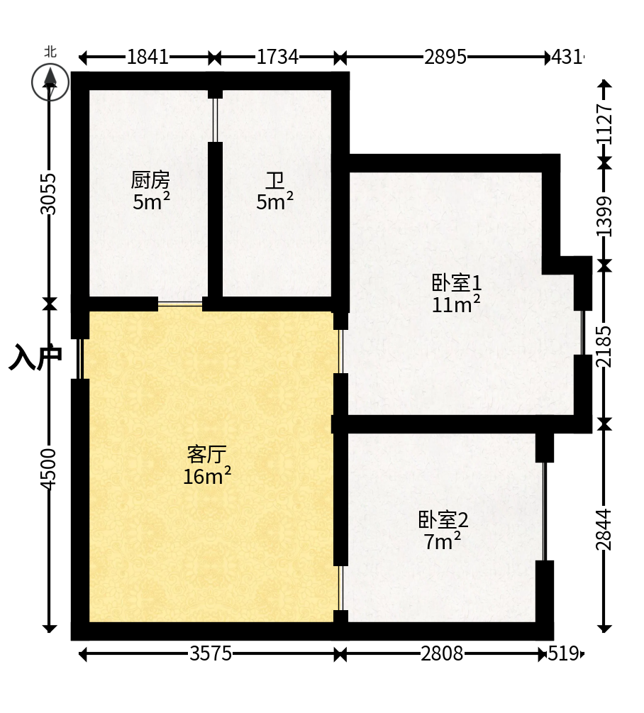 天鸿天府（天鸿中央大院）  2室1厅1卫   60.00万户型图