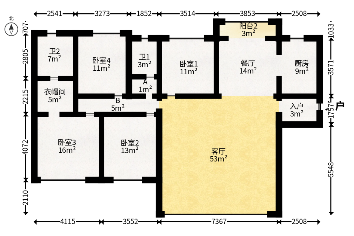 德奥悦东方  4室2厅3卫   266.00万户型图